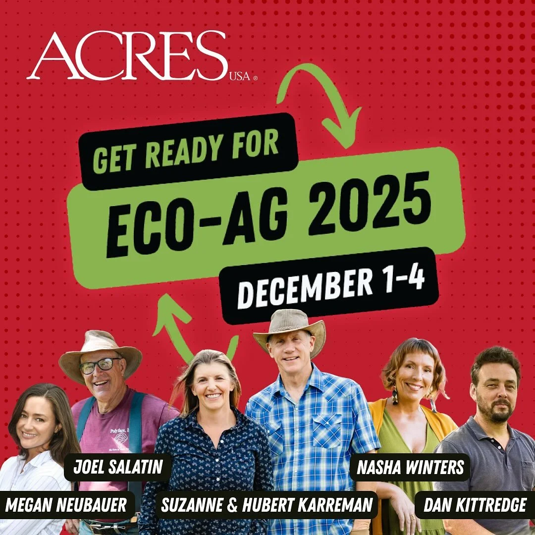 Eco-Ag is coming up! Join me and Pops and a whole host of amazing speakers at the conference in Madison Dec 1-4. Some our faves will be there like @realjohnkempf , @whiteoakpastures , @andre.leu.96 , @brownsranch - it&rsquo;s a good one. Hope to see 