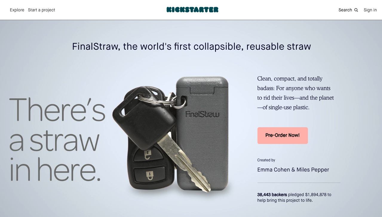 Screenshot of Final Straw's Kickstarter campaign.