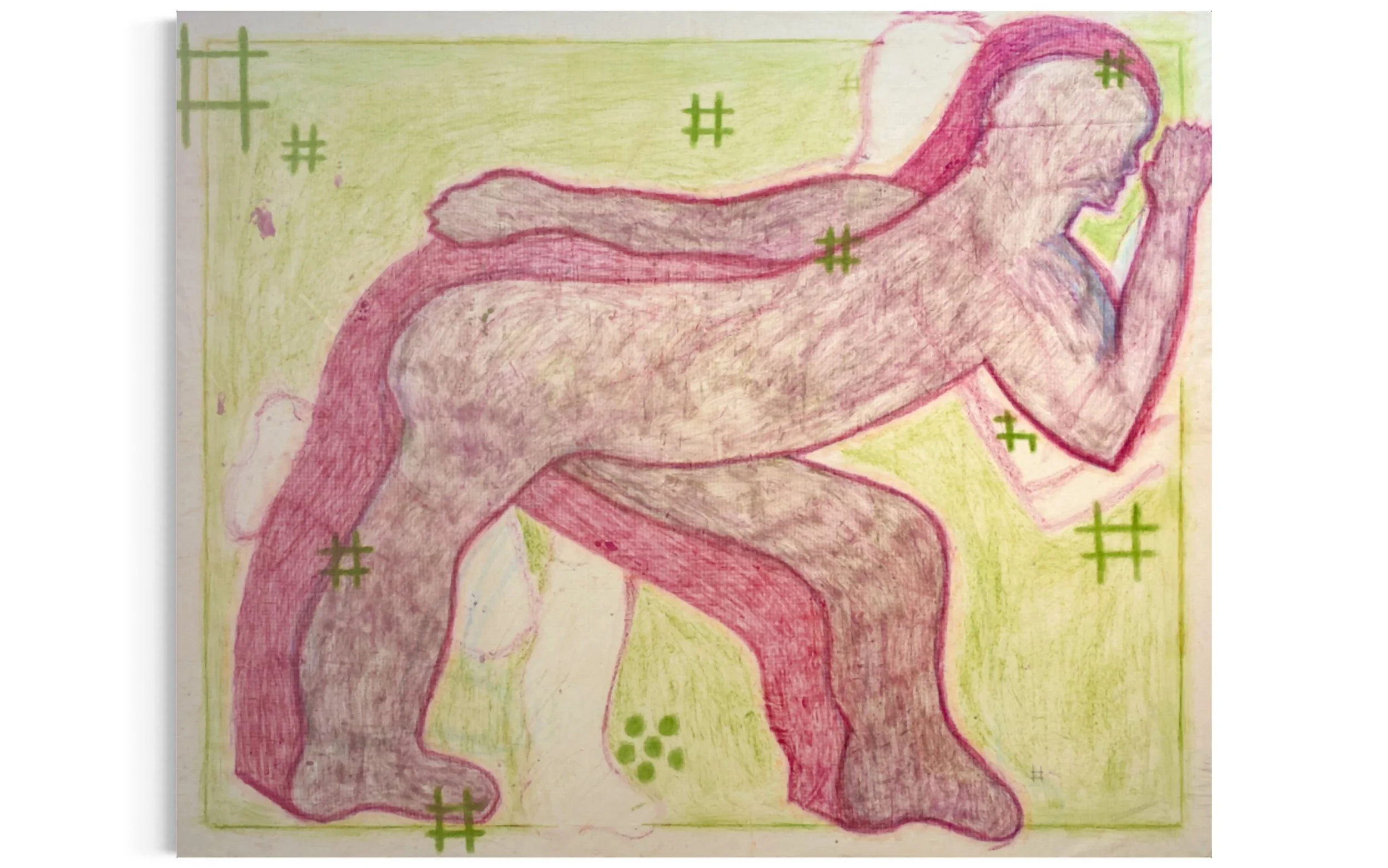 Cilantro, beets, beet leaves, and carrot smushed onto gridded cotton fabric | 54 x 66 in | 2023