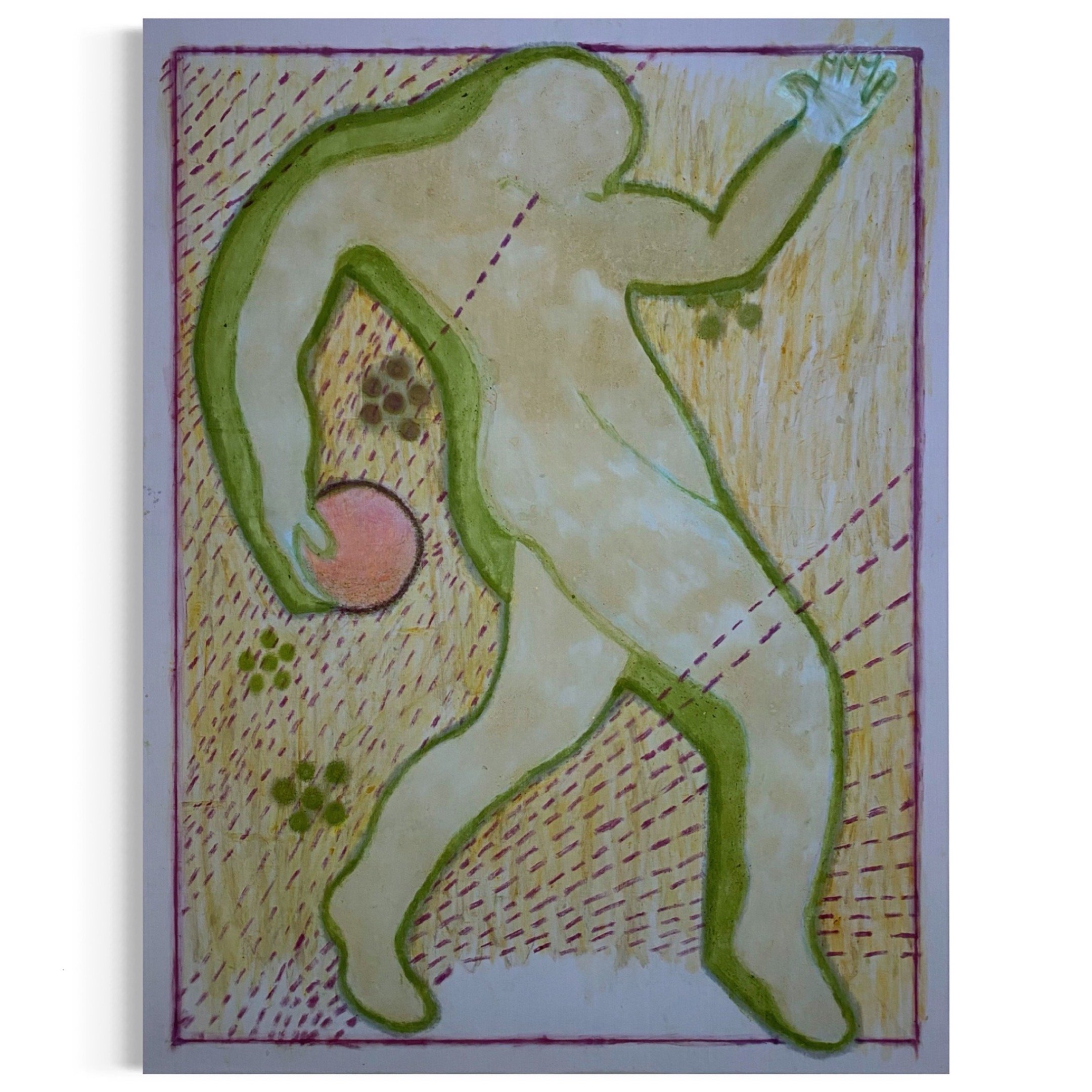 Blue hydrangea petals, rainbow chard, golden beets, rose petals, rose leaves, orange queen petals, radish peel, and walnuts smushed onto blue cotton fabric | 68 x 52 inches | 2023