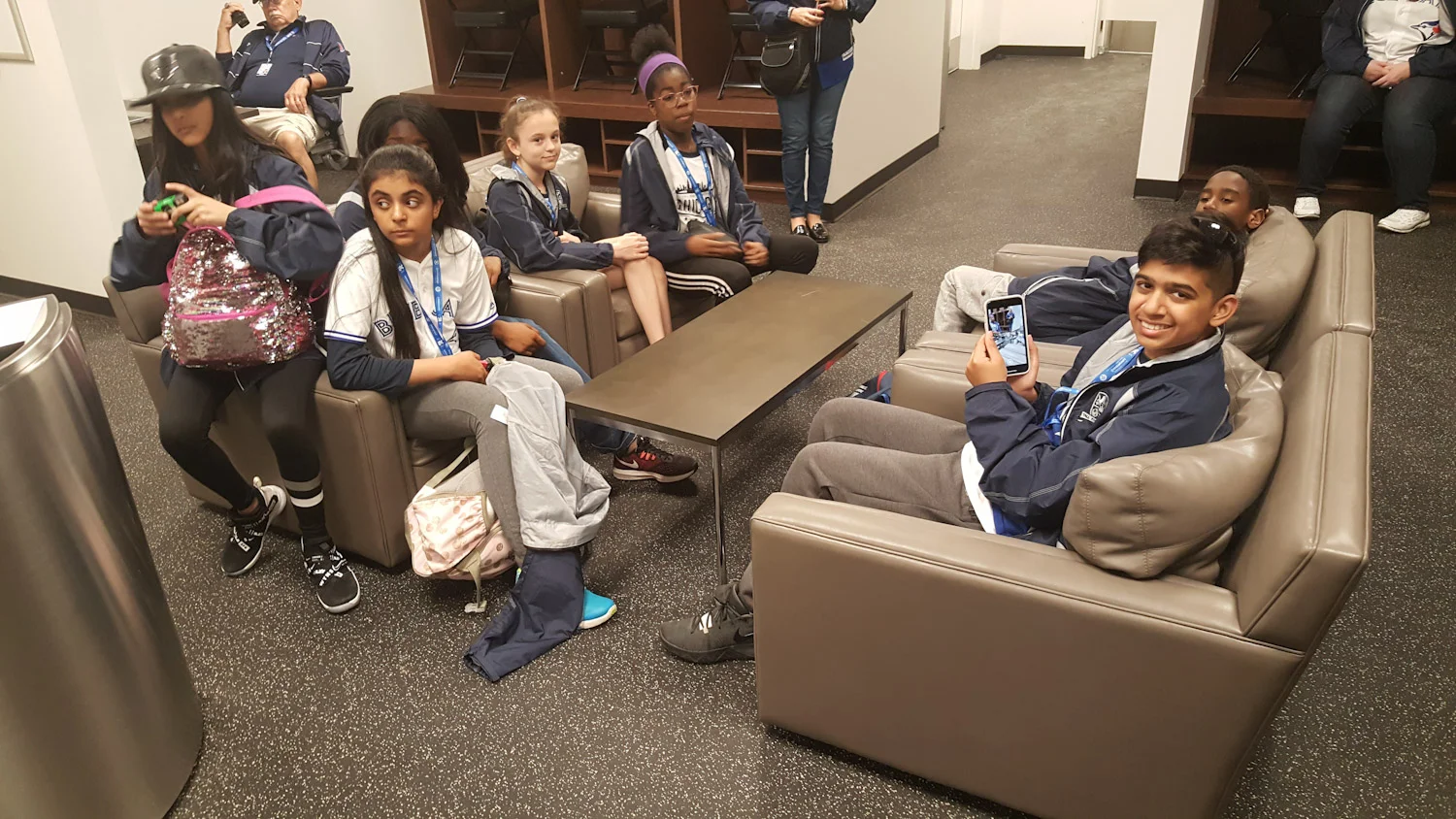 Chilling in the visitors' clubhouse 