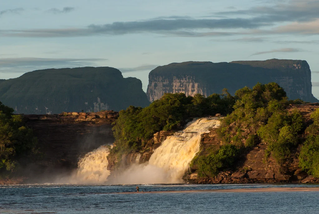 Table tops mountains, called tepui, near the remote Venezuelean village of Canaima..