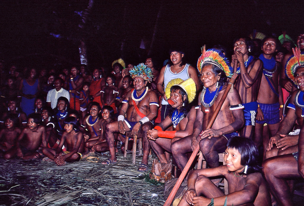 Chief Ropni (Raoni) with other members of Kayapo tribe at the Altamira Gathering in 1989.