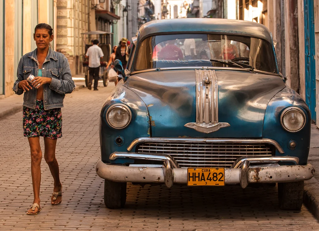 Vintage models — side by side in Old Havana.