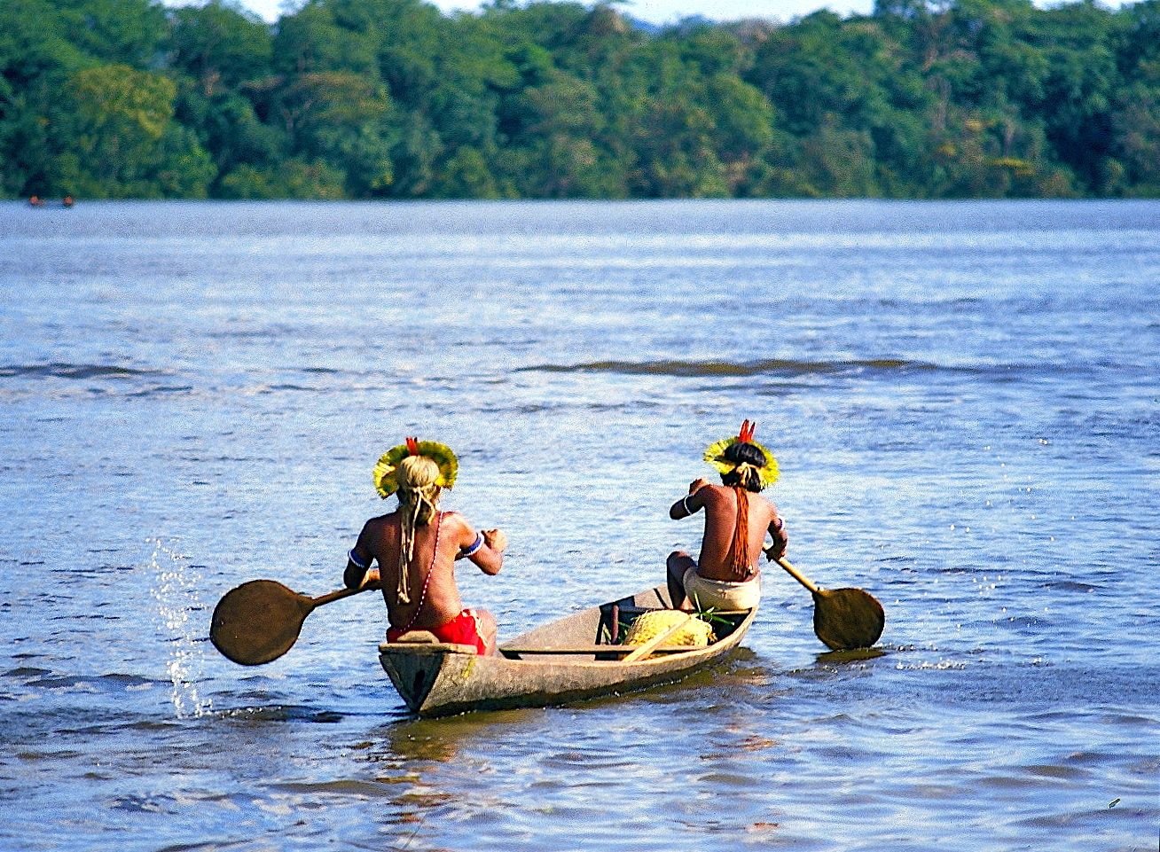 Kayapo men on Xingu River