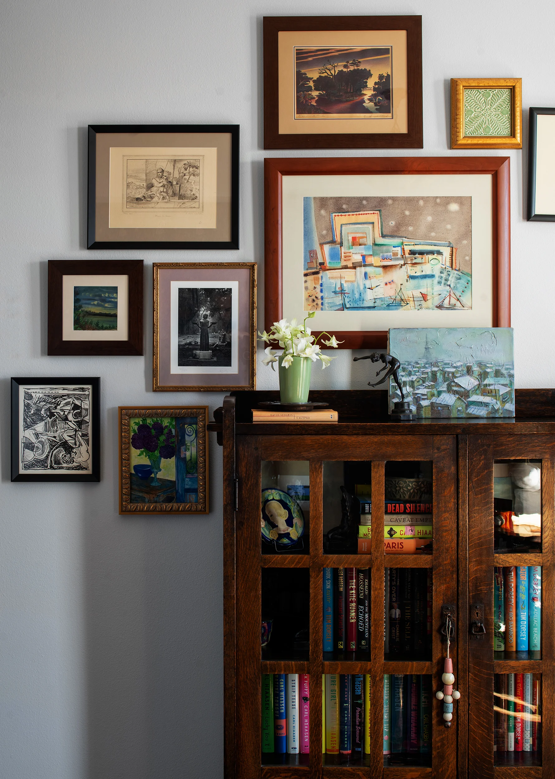 LISA GILMORE DESIGN | ARTS & CRAFT CURIO CABINET & VINTAGE ART WALL