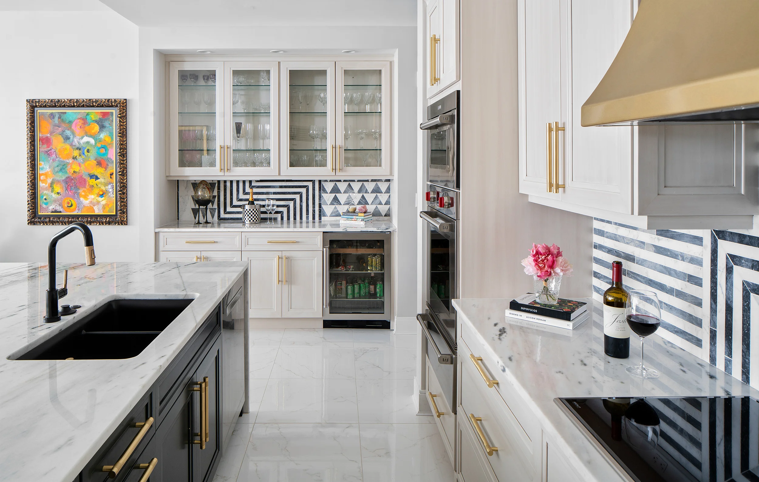 BRASS ACCENT MONOCHROMATIC KITCHEN
