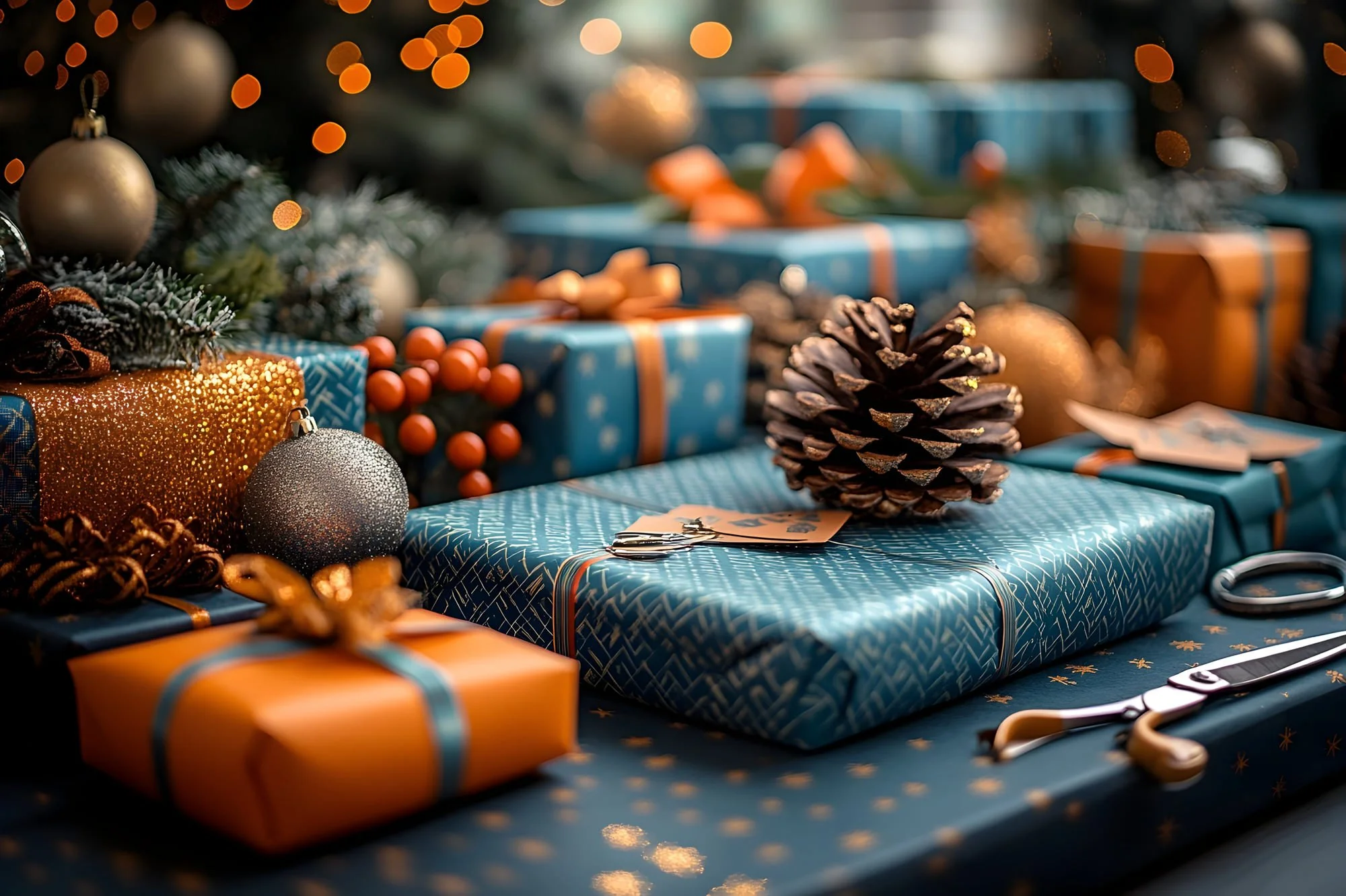 Teal &amp; Orange Holiday Decor - Adobe stock