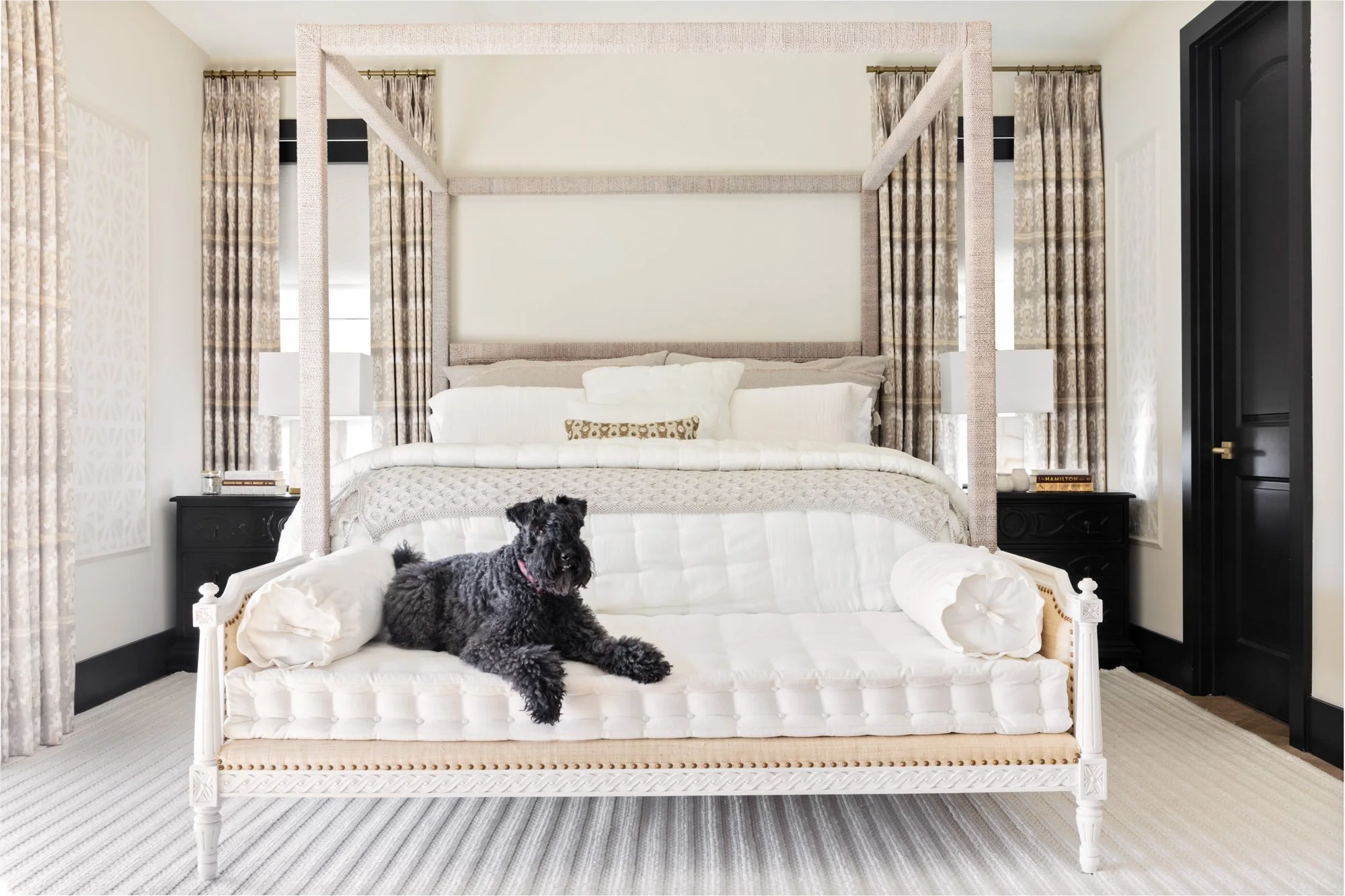 Black and White bedroom with day bed for dog