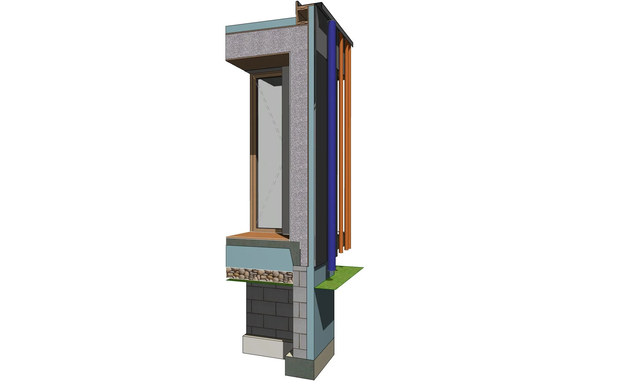 Rough section perspective through the dining room wing.