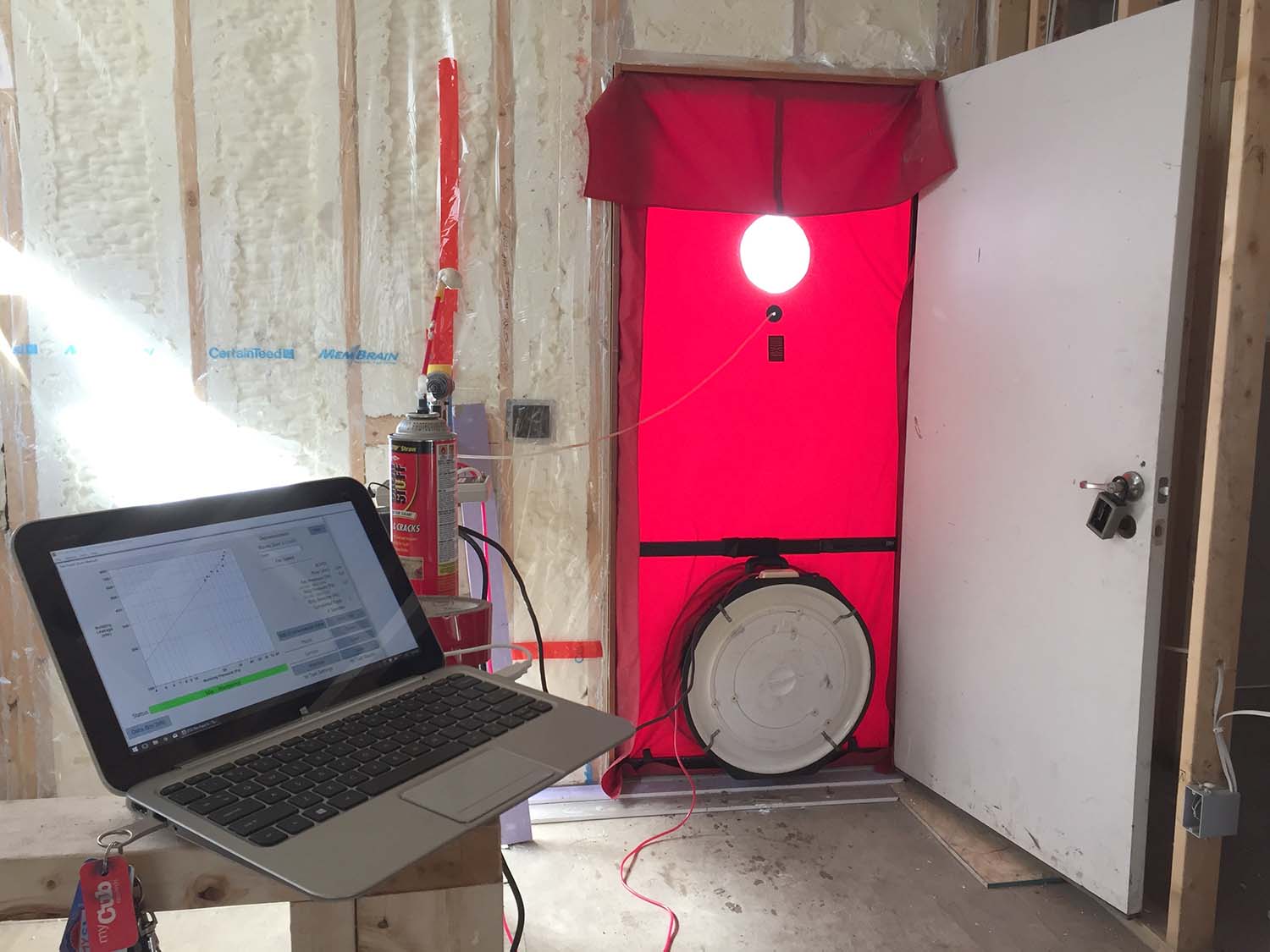 It's likely that the final blower door test, near the end of construction, will result in a slightly better number than today's.