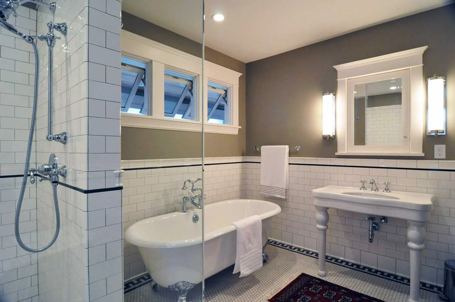 A spacious bath in south Minneapolis, redone in a style consistent with the house's age