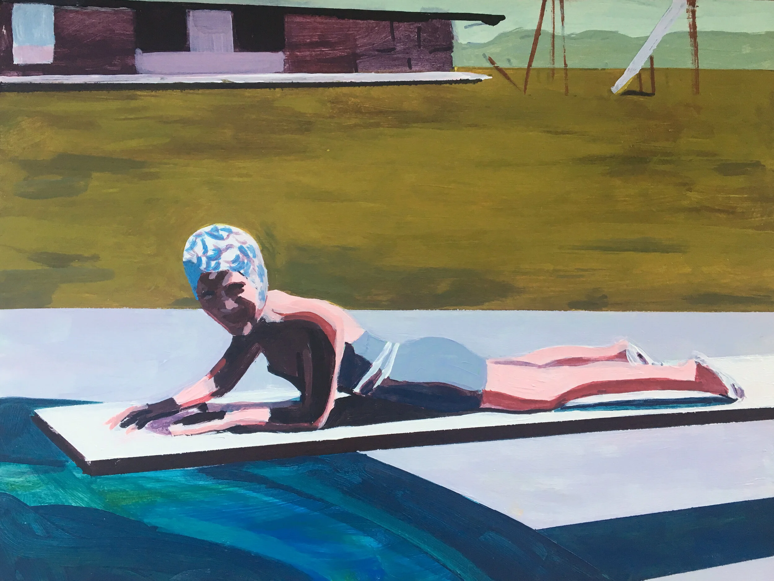 Day by the Pool 1 9” x 12” Acrylic on wood panel 2019 Available at Kobalt Gallery