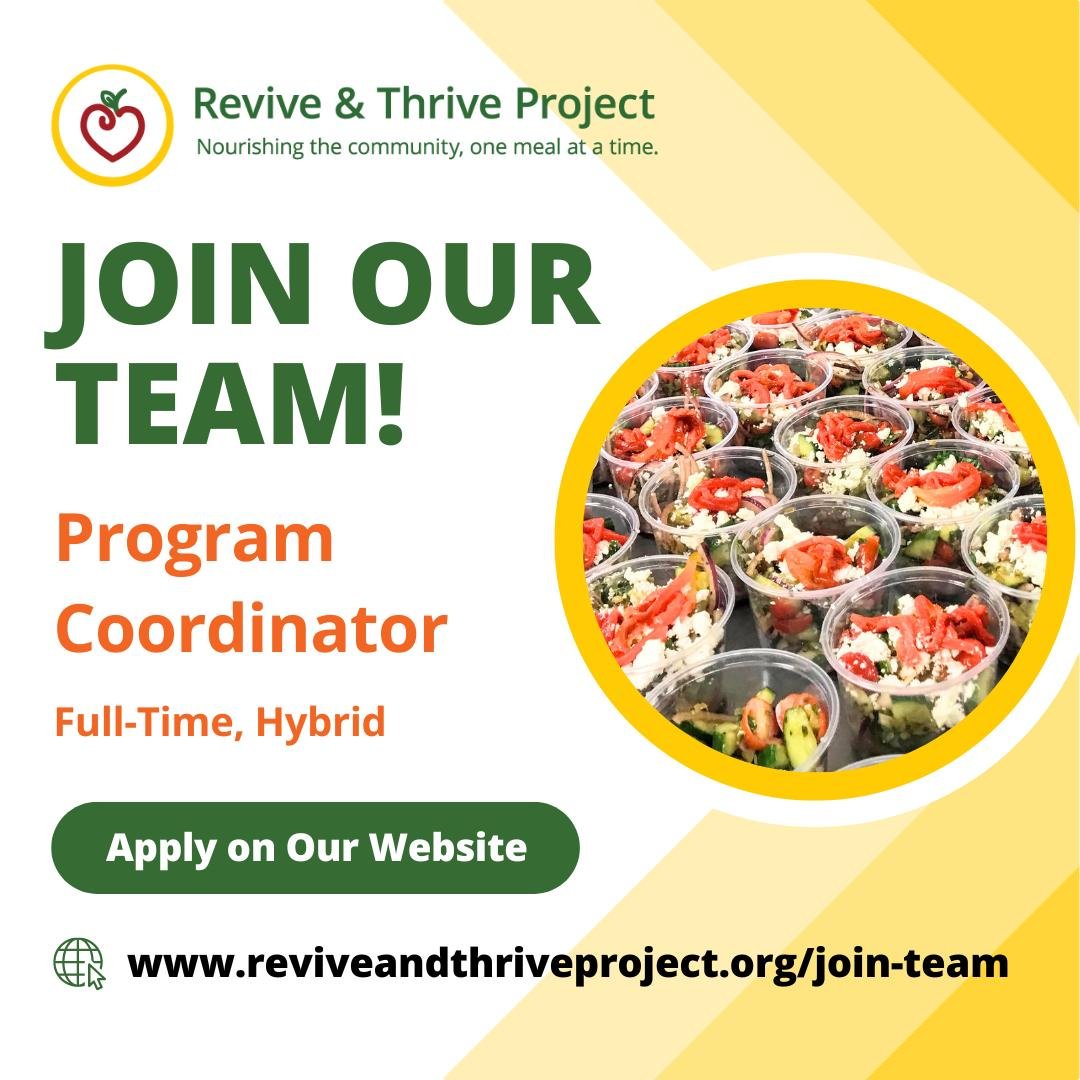 Join our team! Revive &amp; Thrive Project is hiring a Program Coordinator. This position plays a vital role in our organization, serving as the connection between our brand, our programs, and the community we serve. This multifaceted position is res