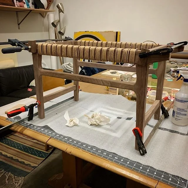 Making progress on the danish cord bench. Getting close to the next weaving step. #handtoolwoodworking #danishcordbench #danishcord #womenofwoodworking