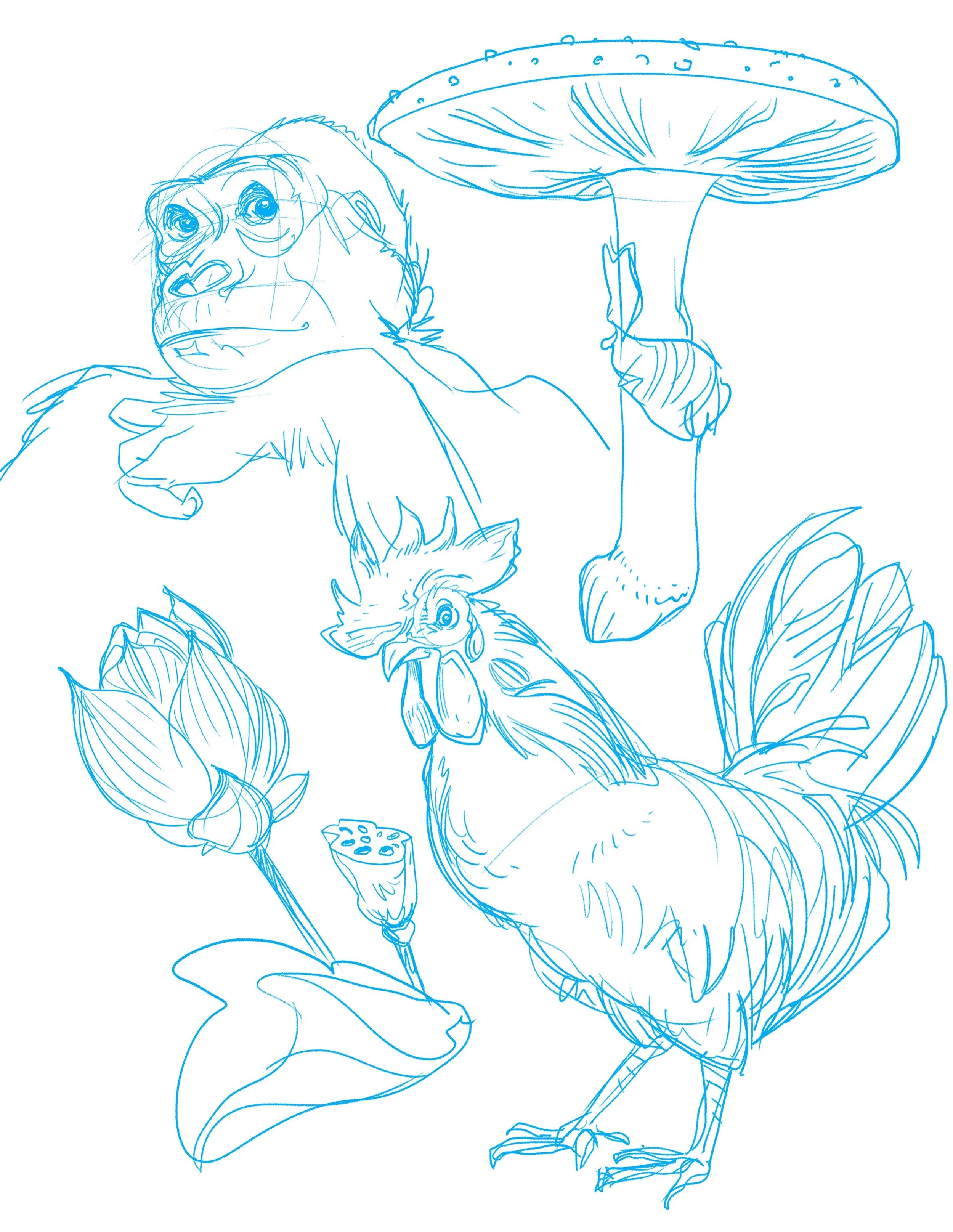 Random assortment today. 🦍🍄🪷🐓