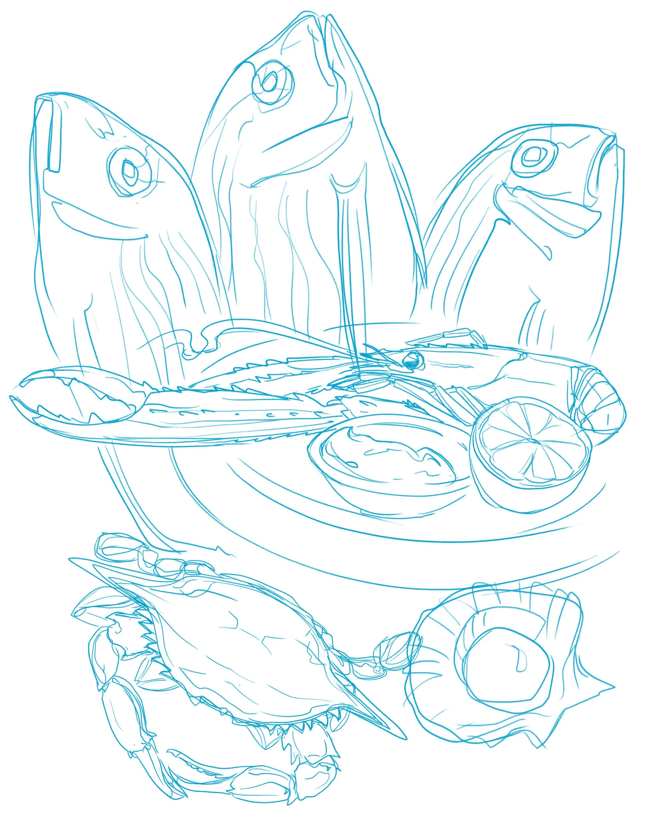 Last week was a bit too crazy for carving out time to sketch, so it&rsquo;s nice to kick off this Monday with some seafood doodles. Could totally go for this and a chilled wine. 🦀🦐🍷🌞