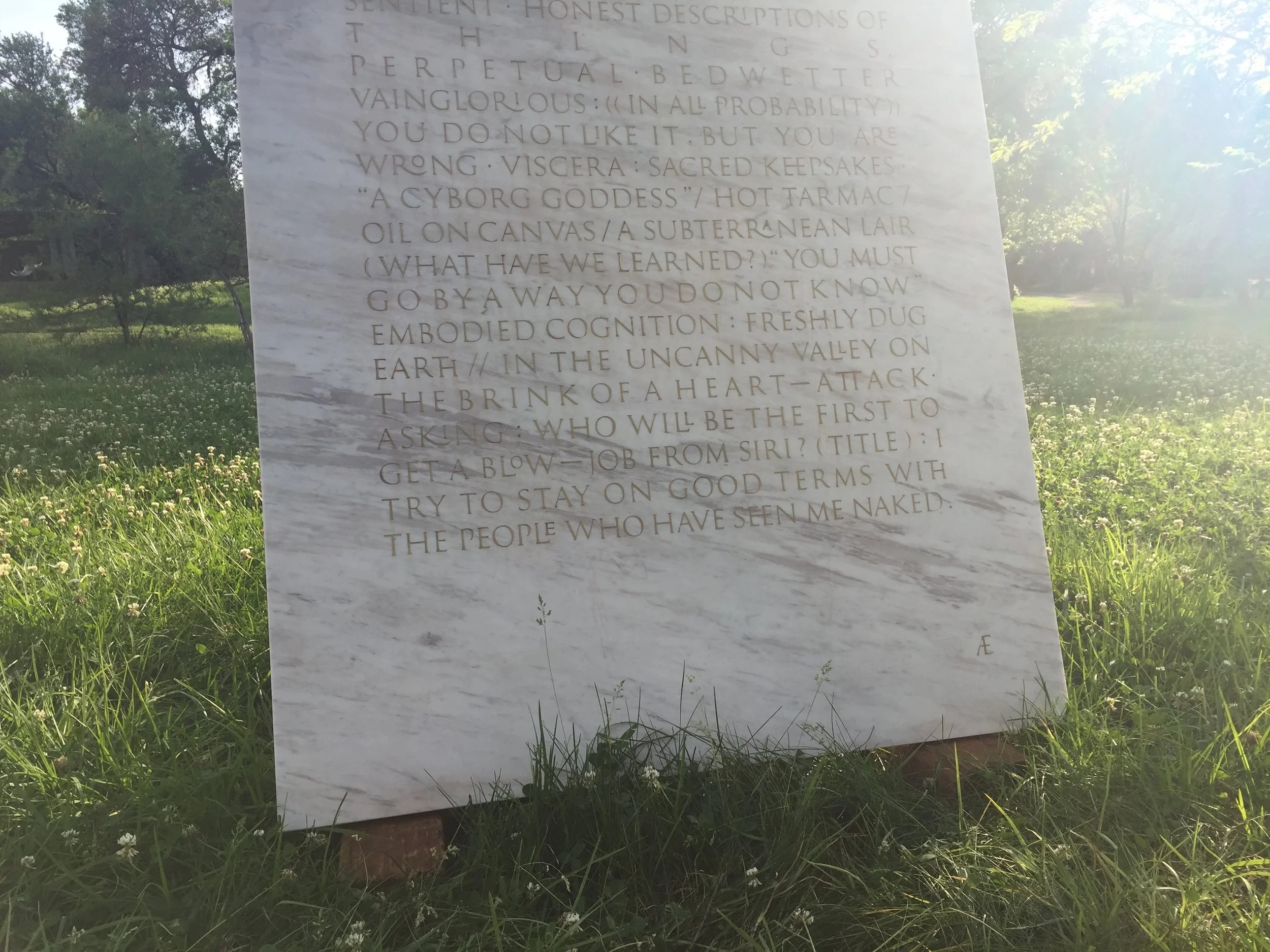 111 WORDS, 2017. Engraved Marble. NIROX Sculpture Garden, RSA.