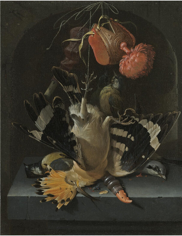 Abraham_Mignon_-_Still_life_with_a_hoopoe,_a_great_tit,_a_falconry_hood_and_a_decoy_whistle_all_arranged_within_a_stone_niche.jpg