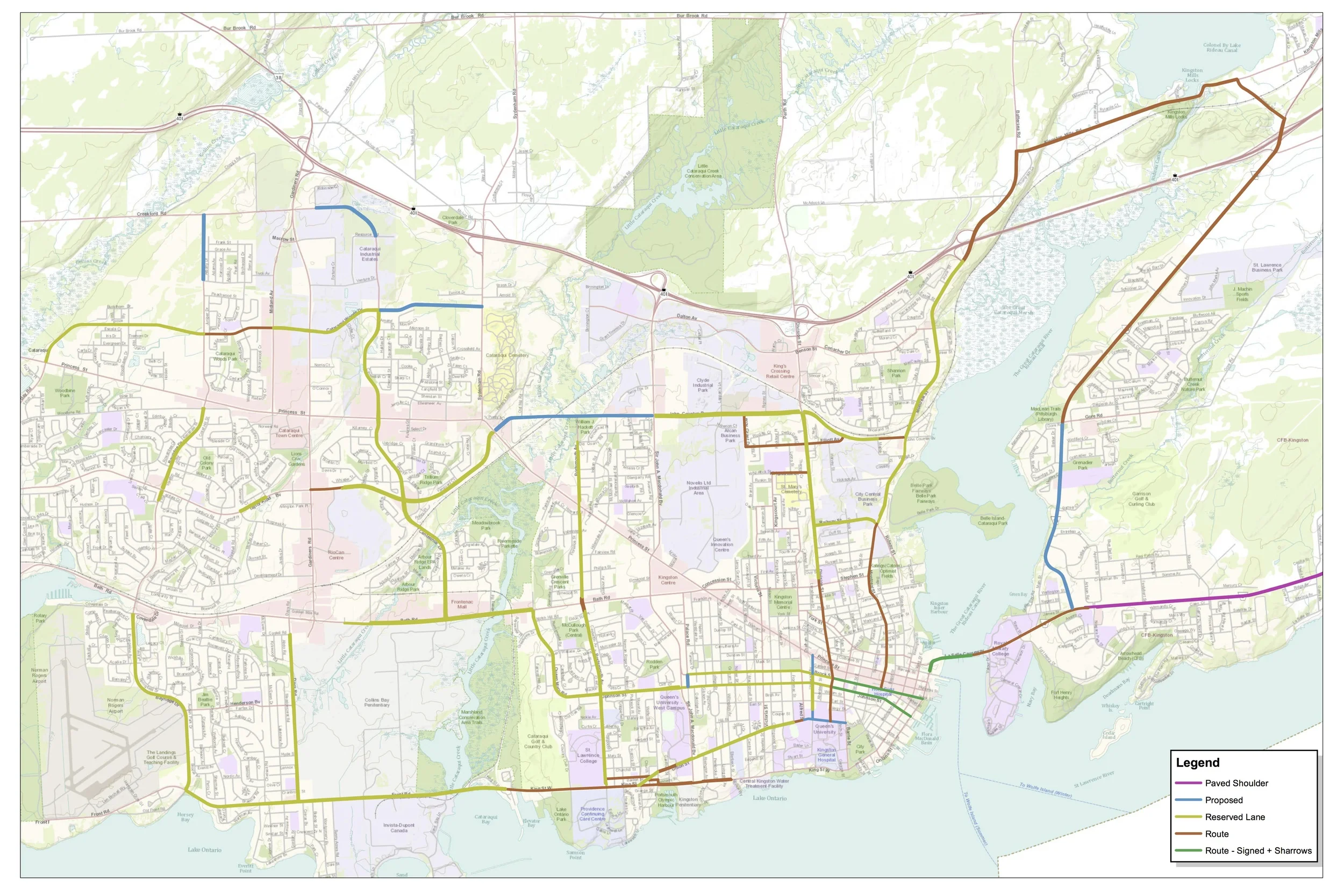 Kingston Cycling Route Map courtesy of City of Kingston - Engineering Dept