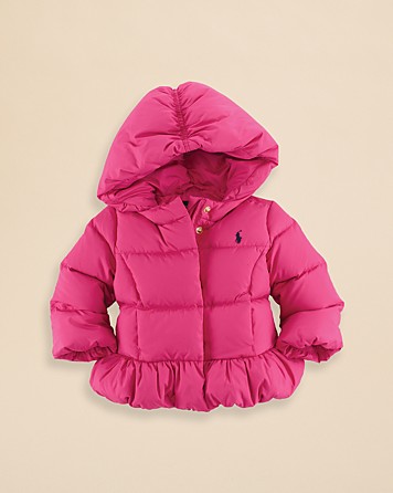 This Adorable Ralph Lauren Puffer is sure too make your Princess stay warm with its Down Fill. I am showing the Pink Color but this Puffer also comes in Navy - both colors are equally adorable.