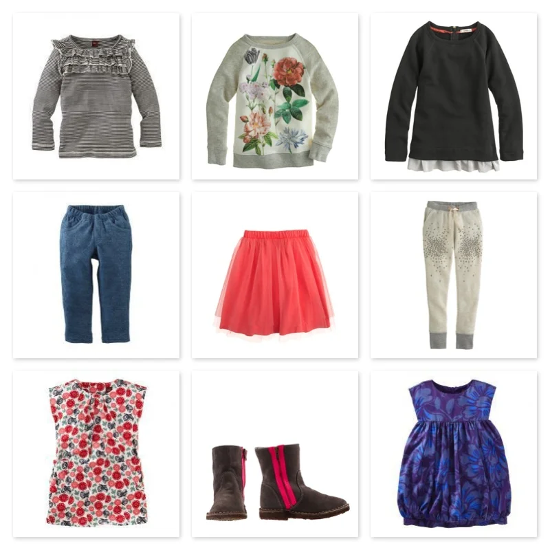At Tea Collection & J.Crew , for Girls knit tops are also essential and I love them with cute ruffle details and floral graphic prints, also essential are easy throw-on knit pants, and of course a Tutu! Starting a new season every girl also needs a casual play dress as well as a dress-up dress and a pair of shoes that go with everything...for spring this suede boot does the trick and is super cute with the pink pop zipper. Tea Collection Ruffle Stripe Top | J.Crew Garden Floral Baseball Sweatshirt | J.Crew Ruffle Reglan Sweatshirt Tea Collection Sparkle French Terry Pant | J.Crew Tippy-Toe Tulle Skirt | J.Crew Sparkle Fleece Pant Tea Collection Butterfly Corduroy Dress | J.Crew Neon Zipper Chalet Boot | Tea Collection Bubble Party Dress