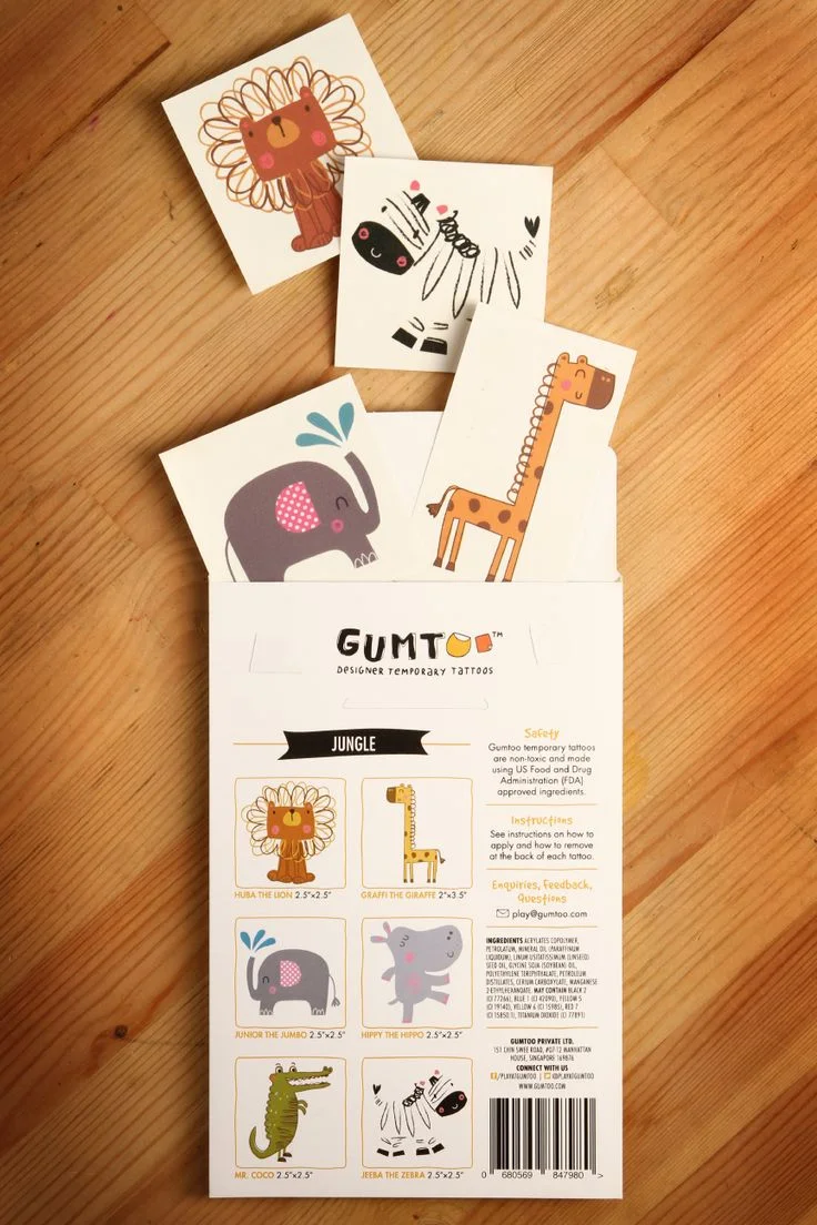 Gumtoo designs non-toxic premium Temporary Tattoos for Teens and Kids. Gumtoo is a Singapore based company that works with talented designers from around the world. This adorable Jungle Set was designed by Lisa Martin from the U.K. I think all of these Jungle Babies are extremely cute, but Jeeba the Zebra is my favorite!
