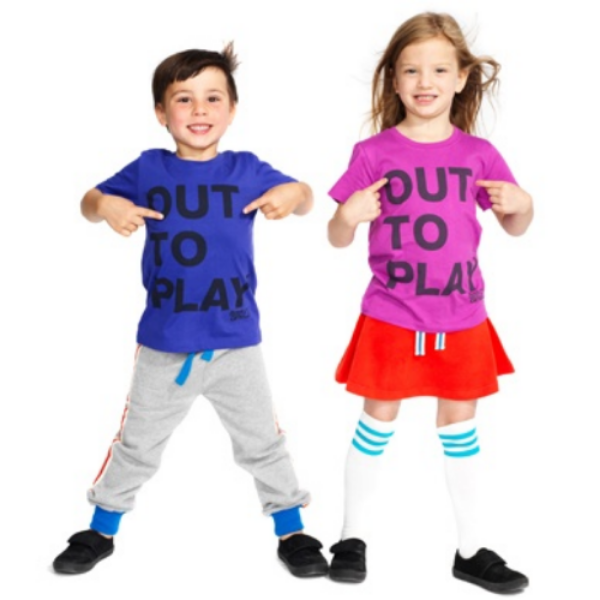 Let this Brilliant "Out to Play" Tee do the talking, to let you know exactly what your Child wants to be doing. This Statement tee is from the hip UK brand Boy&Girls , and comes in fun, vibrant, kid friendly colors--and it is 100% soft organic cotton. It is of course Unisex, and is just as Fun on a Boy or a Girl as can be seen above.