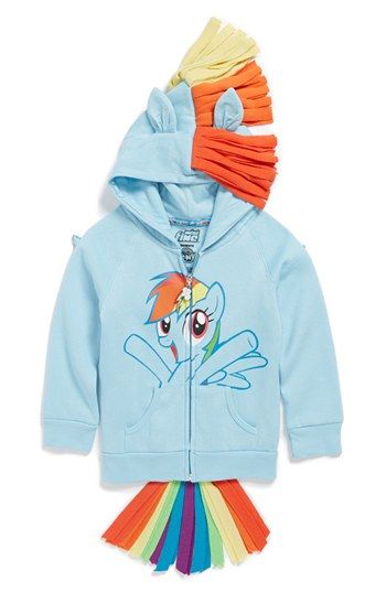 This Mighty Fine Rainbow Dash Hoodie lets your little one be RainbowDash ALLOVER! With mane, ears, tail, and wings your Daughter is sure to be in LOVE with the magic of this absolutely adorable Character Hoodie. I love that there are Girly Character Hoodies in this trend as well-- Girls like to Dress-Up as much, if not more, than Boys. And this RainbowDash Character Hoodie comes in Women's sizes as well, I am seriously considering :-)