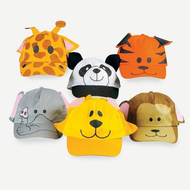These Zoo Animal Baseball Caps from Oriental Trading add some wild jungle fun to your Little Ones outfit! These Baseball Caps are $21.00 for a dozen, and are perfect for a birthday party as favors... included are giraffe, panda bear, tiger, elephant, lion and monkey designs!