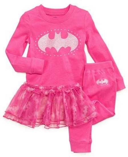 These DC Comics 3-Piece Superhero Pajamas come to the rescue with an adorable design to wear at bedtime. Your little Hero can choose from Batgirl or Supergirl designs! The long sleeve shirt has graphic with sugar glitter at front, the pants have a logo graphic at the hip, and the tutu has an allover print with tiers and ruffle at waist (again what little girl wouldn't want to wear a tutu to bed?).