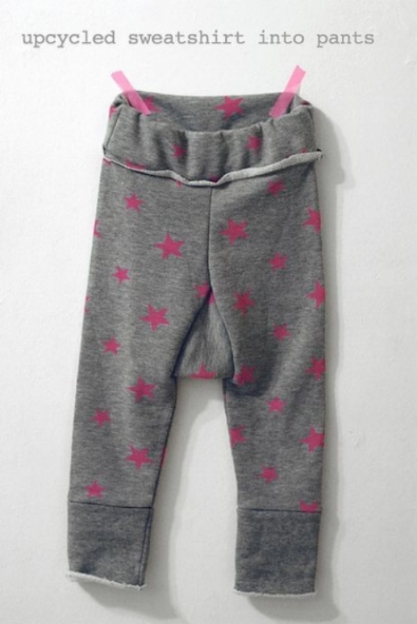 At petitapetitandfamily.com there is a very thorough tutorial for DIY- EASY UPCYCLED SWEATPANTS, there are step by step photos and instructions that guide you through recycling your old sweatshirts into Sweatpants for your little one. I especially love these Allover Star Printed Sweatpants that she made!