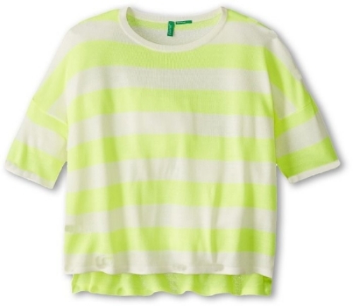This United Colors of Benetton Cropped Stripe Sweater comes in either a bright yellow stripe or a bright pink stripe, and is the perfect pop of color for your little one this spring and summer. Your little one is sure to have a good day in her fashion forward United Colors of Benetton® cropped sweater with high-low hem.