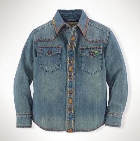 This Ralph Lauren Western Denim Shirt for Boys is a cool Western-inspired shirt with bold Southwestern-inspired embroidery throughout.