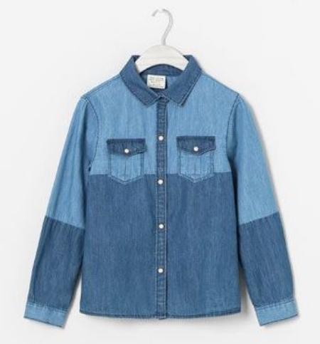 I Love this Zara CONTRASTING DENIM SHIRT for girls with contrast denim color block details.
