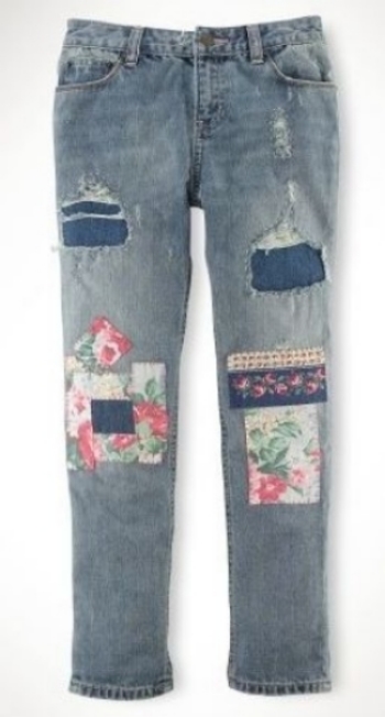 These Ralph Lauren Girls Floral Patchwork Denim are an adorable pair of straight-fitting jeans with cool floral patches and allover distressed details.