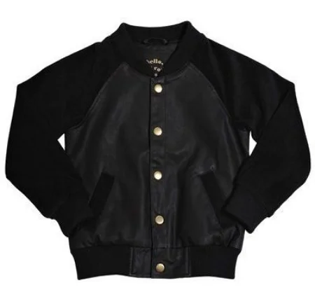 This unisex MINI RODINI TUCAN BOMBER JACKET BLACK is in faux leather with soft terry reglan sleeves, has a big tucan embroidery at the back, and is this season's coolest jacket! 