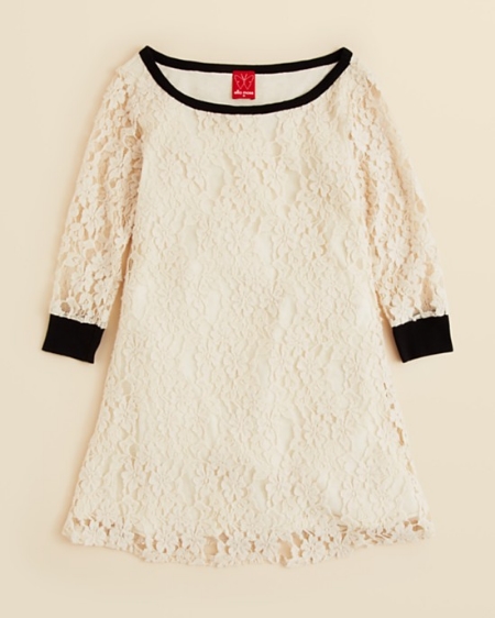 This Ella Moss Girls' Rebekkah Lace Dress is an enchanting Dress with a lovely floral Lace overlay and modern black neck and sleeve trim (this dress is a mini version of the Erdem one above).