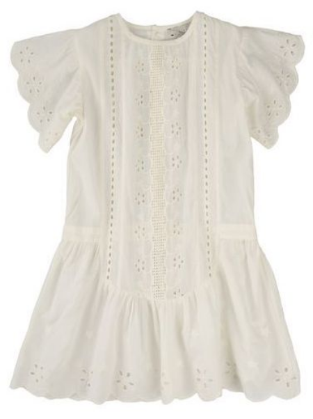 This Stella McCartney ELIZA DRESS is an organic cotton dress in cream with cut out embroidery and scalloped edges. This Pretty Eyelet Dress has a dainty vintage charm.