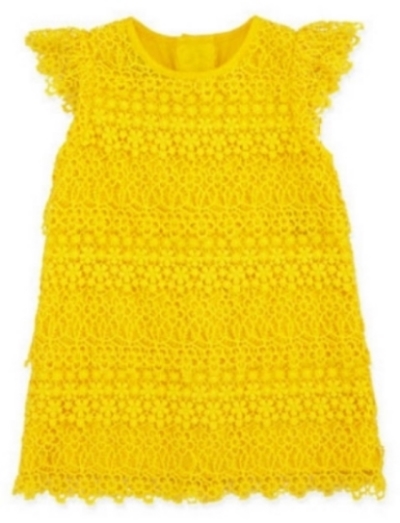 This Ralph Lauren Lace Dress is a tiered Lovely Lace Dress for your little bebe' with a round neckline, flutter sleeves, and shift silhouette.