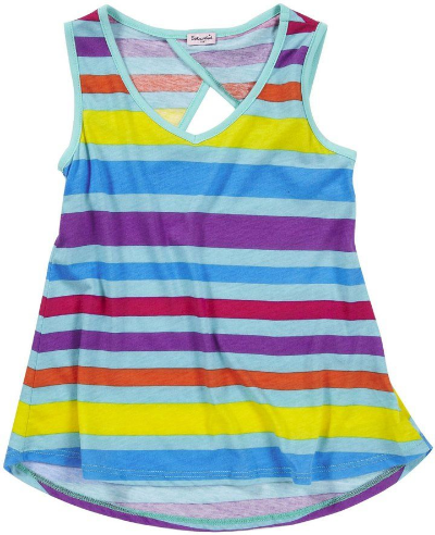 This Splendid Tulip Back HiLo Tank is a cute candy apple V-neck tank with candy colored stripes and a keyhole back.