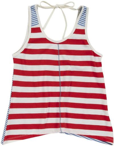 This Pink Chicken Striped Anna Top will sure to be one of your little princesses favs! This tank was designed with lots to love.. handkerchief hem and tie at neck, along with contrast seam detail on front and wide stripes on front with narrow stripes in contrast color on back.