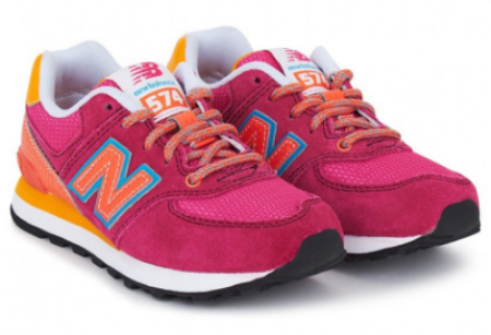 These New Balance Carnival Lace Trainers are in a bright combination of pink and sunshine orange, and are sure to become your little princesses favorite casual shoes.