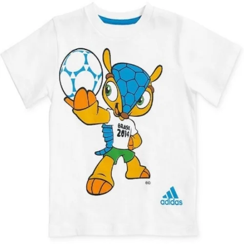 This adidas Little Boys' Fuleco Tee has the 2014 FIFA World Cup official mascot "Fuleco" graphic printed on the front. Your little one can show his/her love of soccer and the World Cup with this cool graphic tee from adidas.