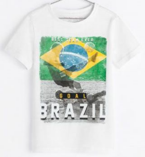 This Zara "BRAZIL" T-SHIRT has a "Best Team Ever.. Brazil" printed graphic on the front. This is a cool T-Shirt for your little one to show pride in the host country Brazil. 
