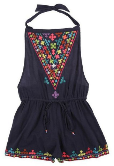 This STAR MELA Suzie Emb Bodysuit is in a light weight cotton with tie straps, elastic waist, and beautiful colorful embroidery. It has a loose fit with tie at waist for comfortable fit.