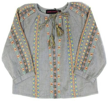 This ANTIK BATIK Embroidered Blouse&nbsp;is an embroidered Boho Blouse with stunning embroidered detail running vertically down the blouse. A drawstring neck is trimmed in tassels for a beautiful finish. 