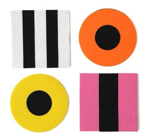 my new felt coasters, inspired by the iconic candy.  At the #ooakchicago show now, and coming to the website shop next week.  #licoriceallsorts #licorice #candy #felt #feltcoasters #coasters #coasterset #giftideas #holidaygifts #holidaygiftidea #swee