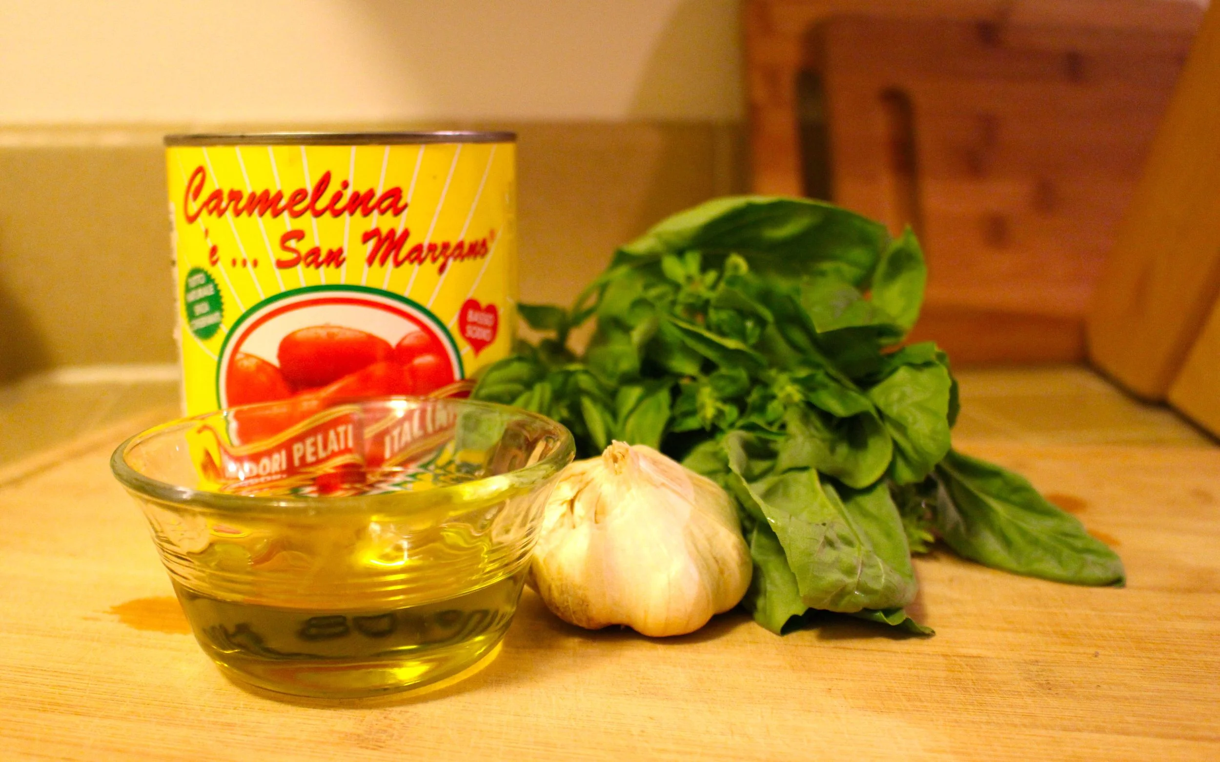 tomatoes, olive oil, garlic, basil