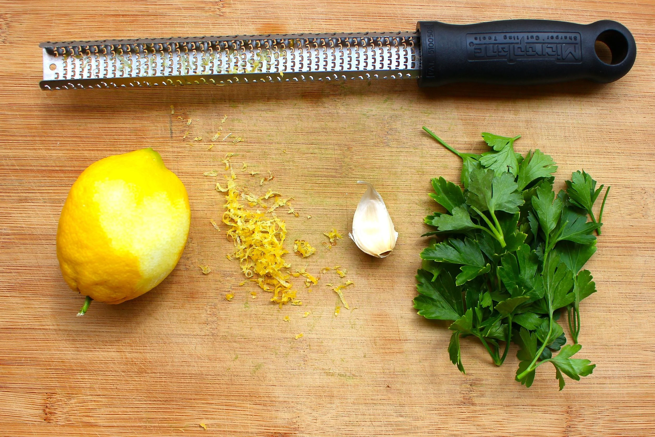 Gremolata is a finely minced blend of lemon zest, garlic and parsley